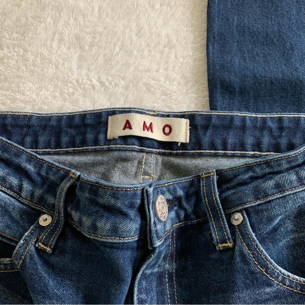 Women’s 30 AMO Denim Jane True Blue Cropped Mid Rise Flare Jeans - Picture 4 of 6